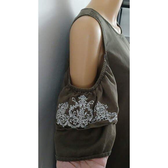 Signature Studio Women's Medium Cold Shoulder Dress Beachy Boho Peasant Green - Picture 7 of 11